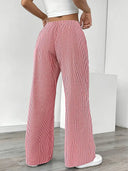 Women's Striped Wide Leg Pants – Low Rise Drawstring Patch Pocket Casual