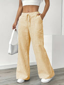 Women's Striped Wide Leg Pants – Low Rise Drawstring Patch Pocket Casual