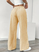 Women's Striped Wide Leg Pants – Low Rise Drawstring Patch Pocket Casual