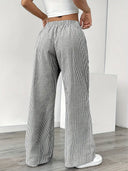 Women's Striped Wide Leg Pants – Low Rise Drawstring Patch Pocket Casual