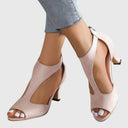 Women's Suede Block Heel Sandals – Cutout Peep Toe Ankle Wrap Dress Shoes