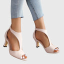 Women's Suede Block Heel Sandals – Cutout Peep Toe Ankle Wrap Dress Shoes
