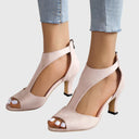Women's Suede Block Heel Sandals – Cutout Peep Toe Ankle Wrap Dress Shoes
