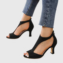 Women's Suede Block Heel Sandals – Cutout Peep Toe Ankle Wrap Dress Shoes