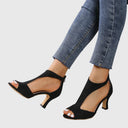 Women's Suede Block Heel Sandals – Cutout Peep Toe Ankle Wrap Dress Shoes