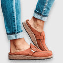 Women's Suede Buckle Clog Mules – Closed Toe Slip On Casual Cork Flatform Sandal