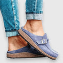 Women's Suede Buckle Clog Mules – Closed Toe Slip On Casual Cork Flatform Sandal