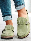 Women's Suede-Effect Clogs – Round Toe Buckle Strap Cork Footbed Slip On Shoes