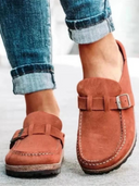 Women's Suede-Effect Clogs – Round Toe Buckle Strap Cork Footbed Slip On Shoes