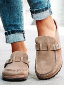 Women's Suede-Effect Clogs – Round Toe Buckle Strap Cork Footbed Slip On Shoes