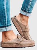 Women's Suede-Effect Clogs – Round Toe Buckle Strap Cork Footbed Slip On Shoes