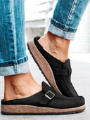 Women's Suede-Effect Clogs – Round Toe Buckle Strap Cork Footbed Slip On Shoes