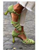 Women's Suede Multi Strap Heeled Sandal – Buckle Ankle Cage Stiletto Summer