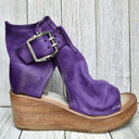Women's Suede Open Toe Wedge Sandal – Ankle Buckle Strap Wood Platform Boho