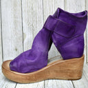 Women's Suede Open Toe Wedge Sandal – Ankle Buckle Strap Wood Platform Boho