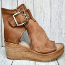 Women's Suede Open Toe Wedge Sandal – Ankle Buckle Strap Wood Platform Boho