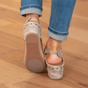 Women's Suede Peep Toe Wedge Sandals – Slingback Cork Platform Stud Detail