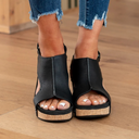 Women's Suede Peep Toe Wedge Sandals – Slingback Cork Platform Stud Detail