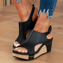 Women's Suede Peep Toe Wedge Sandals – Slingback Cork Platform Stud Detail