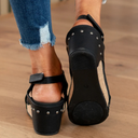 Women's Suede Peep Toe Wedge Sandals – Slingback Cork Platform Stud Detail