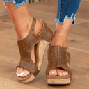 Women's Suede Peep Toe Wedge Sandals – Slingback Cork Platform Stud Detail
