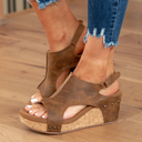 Women's Suede Peep Toe Wedge Sandals – Slingback Cork Platform Stud Detail