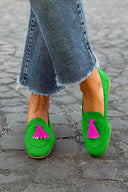 Women's Suede Tassel Loafers – Round Toe Contrast Slip On Flat Casual Shoes