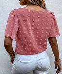Women's Swiss Dot Blouse – Round Neck Flutter Sleeve Side Tie Waist Summer Top