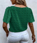 Women's Swiss Dot Blouse – Round Neck Flutter Sleeve Side Tie Waist Summer Top