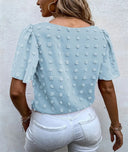 Women's Swiss Dot Blouse – Round Neck Flutter Sleeve Side Tie Waist Summer Top