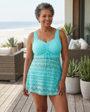 Women's Tankini Set – Sweetheart Ruched Drawstring Top Mesh Skirt Swim Shorts