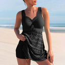 Women's Tankini Set – Sweetheart Ruched Drawstring Top Mesh Skirt Swim Shorts
