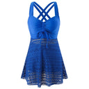 Women's Tankini Set – Sweetheart Ruched Drawstring Top Mesh Skirt Swim Shorts