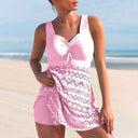 Women's Tankini Set – Sweetheart Ruched Drawstring Top Mesh Skirt Swim Shorts