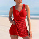 Women's Tankini Set – Sweetheart Ruched Drawstring Top Mesh Skirt Swim Shorts