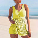 Women's Tankini Set – Sweetheart Ruched Drawstring Top Mesh Skirt Swim Shorts