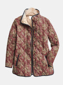 Women's Tapestry Floral Quilted Jacket – Stand Collar Snap Front Long Sleeve Spring Coat