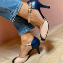 Women's Three-Tone T-Strap Pumps – Round Toe Color Block Stiletto Heel Shoes