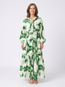 Women's Tie-Dye Maxi Dress – Long Sleeve Tie Waist Tiered Wedding Guest