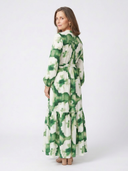 Women's Tie-Dye Maxi Dress – Long Sleeve Tie Waist Tiered Wedding Guest