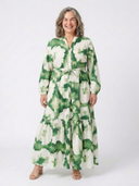 Women's Tie-Dye Maxi Dress – Long Sleeve Tie Waist Tiered Wedding Guest