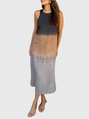 Women's Tie Dye Midi Dress – Sleeveless Crew Neck Ombre Summer Casual Dress