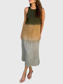 Women's Tie Dye Midi Dress – Sleeveless Crew Neck Ombre Summer Casual Dress