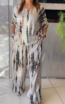 Women's Tie-Dye Print Two-Piece Set – Oversized Short Sleeve Top Wide-Leg Pants