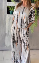 Women's Tie-Dye Print Two-Piece Set – Oversized Short Sleeve Top Wide-Leg Pants