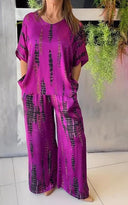 Women's Tie-Dye Print Two-Piece Set – Oversized Short Sleeve Top Wide-Leg Pants