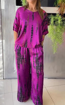 Women's Tie-Dye Print Two-Piece Set – Oversized Short Sleeve Top Wide-Leg Pants