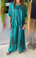Women's Tie-Dye Print Two-Piece Set – Oversized Short Sleeve Top Wide-Leg Pants