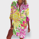 Women's Tie Dye Shirt Dress – V Neck Long Sleeve Button Down Beach Summer Mini