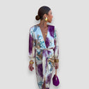 Women's Tie Dye Two Piece Set – V Neck Long Sleeve Wrap Blouse Midi Skirt Set